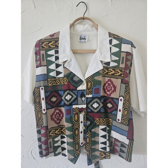 Tapestry Vintage Aztec Print Button Down Blouse Vintage  M - Picture 1 of 5
